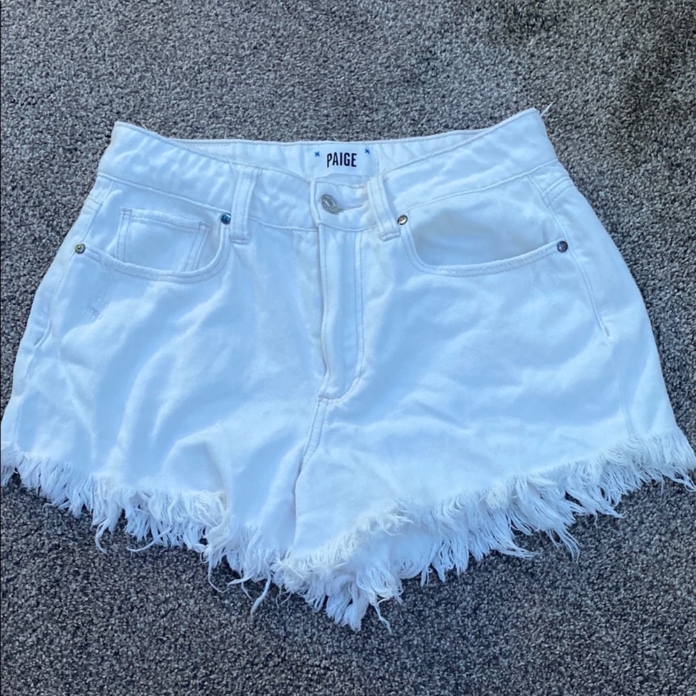 PAIGE White Jean Shorts with Frayed Hem